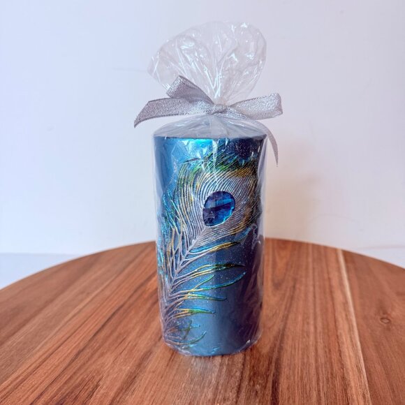 Pier 1 Imports Peacock Candle Rhinestone Feather Pillar Elegant Home Décor Gift - Picture 12 of 14